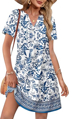 WIHOLL Dresses for Women 2025 Casual Summer V Neck Wedding Guest Dress Short Sleeve Fashion Beach Vacation Clothes